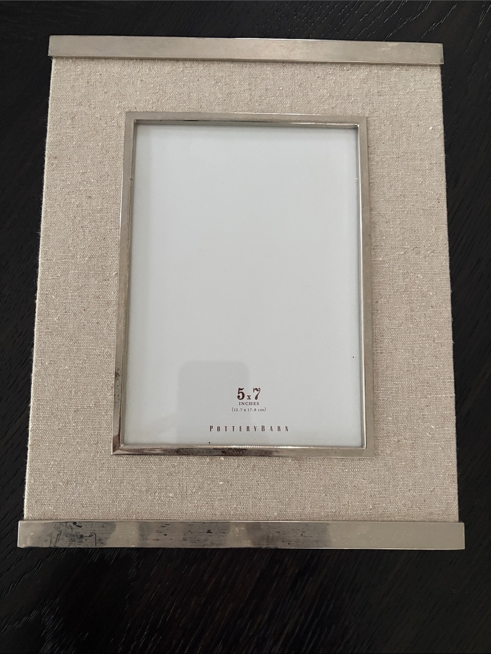 POTTERY BARN 5 x 7 Antiqued Metal and Grass Cloth Picture Frame